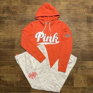 VS PINK RARE LARGE HOODIE & MEDIUM MATCHING DROP CROTCH CAMPUS PANT OLDER STYLE